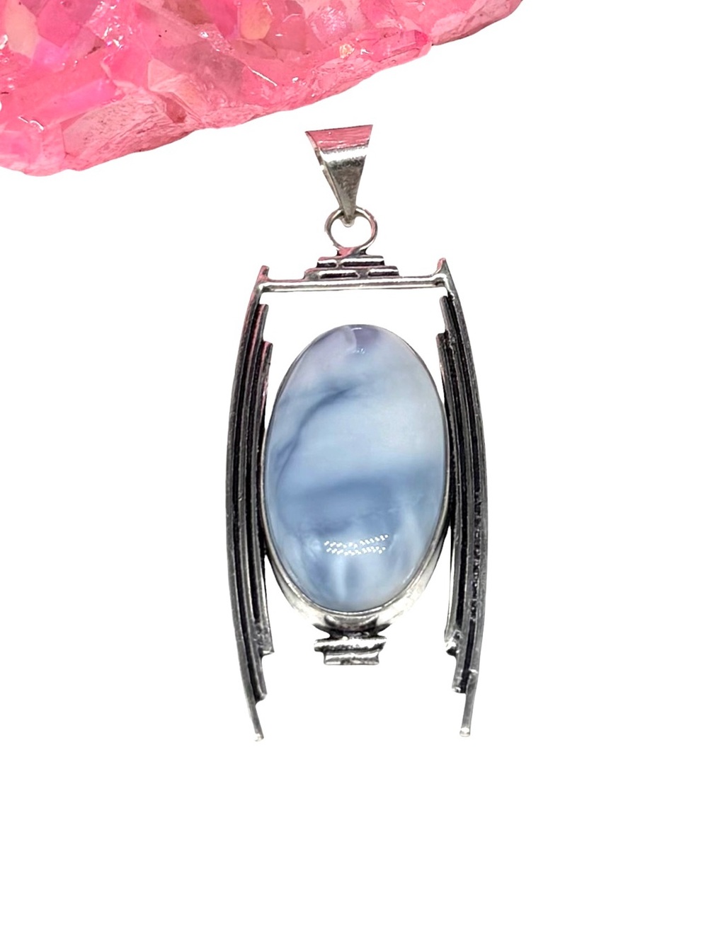Blue Owyhee Opal Necklace Pendant 925 Sterling Silver Overlay